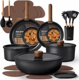 CAROTE 21pcs Pots and Pans Set Non Stick, Detachable Handle Cookware, Black
