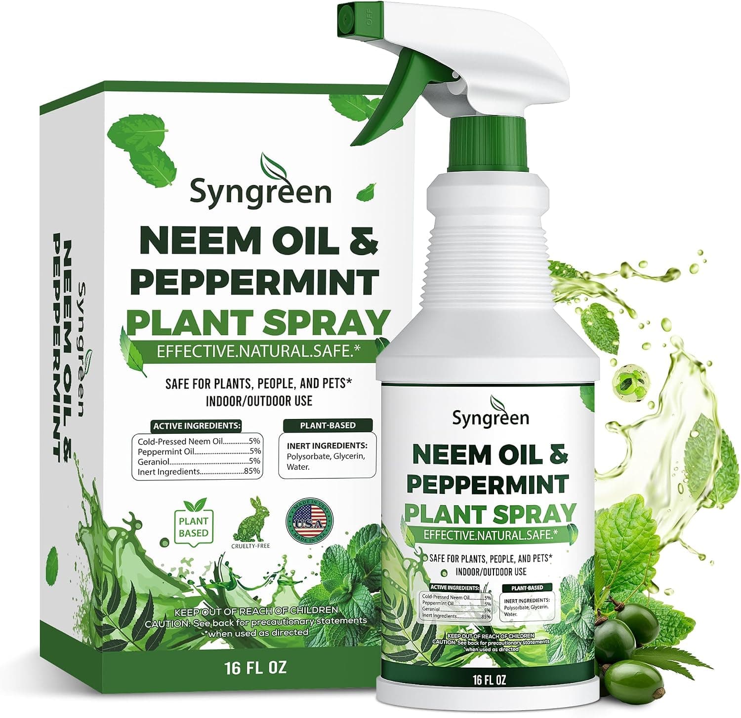Neem Oil Spray for Plants with Peppermint Oil– Gentle Leaf Maintenance for Indoor and Outdoor Greenery, 16oz by Syngreen