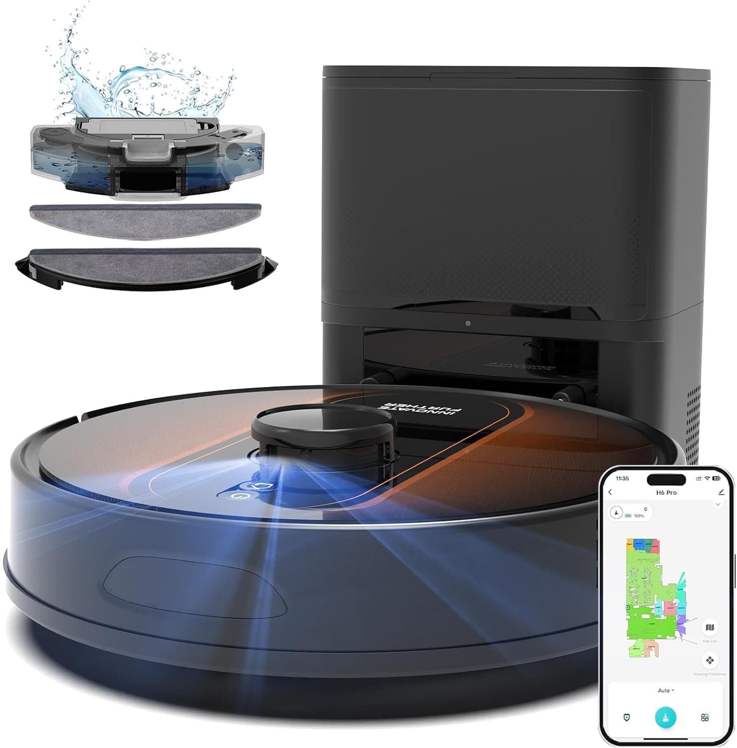 Robot Vacuum and Mop Self Emptying: 6000Pa Robotic Vacuum with Mapping, 90 Days Hands-Free Cleaning, LIDAR Navigation, Alexa/APP Control, 3-in-1 Robot Vacuum for Pet Hair Hard Floor Carpet Home