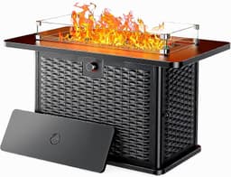 Ciays 43-Inch Rectangular Propane Fire Pit with 60,000 BTU Output, Fire Pit Table Premium Gas for Outside Patio with 304 Stainless Steel H-Burner, Glass Stones, and Wind Guard,Black